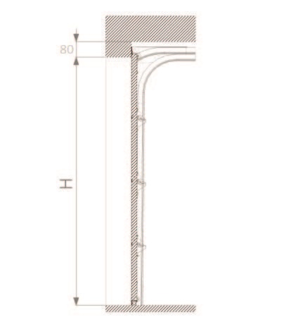 Garažo vartų sąramos aukštis - 80 mm, pagal užsakymą gaminamiems pakeliamiems garažo vartams.